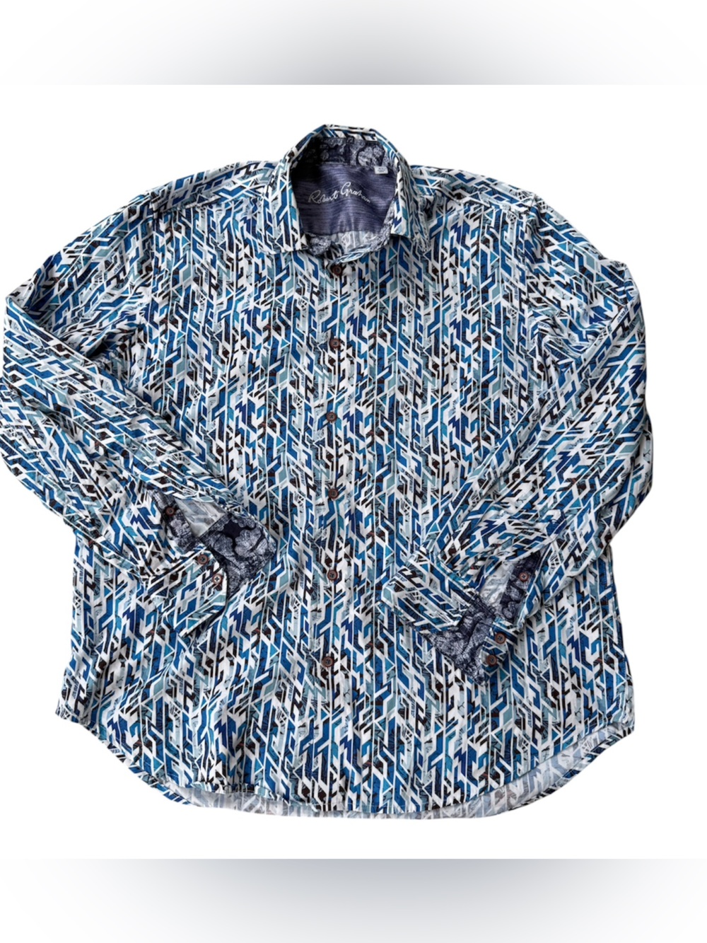 Robert Graham Abstract Geometric Pattern Men Shirt XL Longsleeve Blue /White